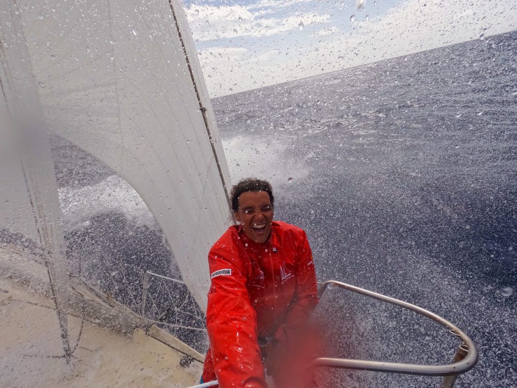 Tabarly in sea spray 